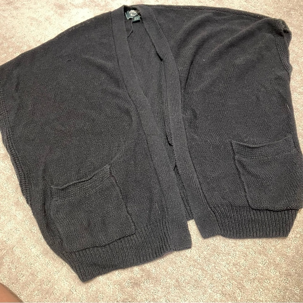 Roots Black Open Front Cardigan. Linen cotton blend. Beautifully soft!